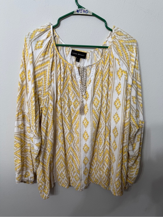 Lane Bryant Tops - Women’s Lane Bryant Size 20 Yellow Boho Peasant Blouse Tassel Plus